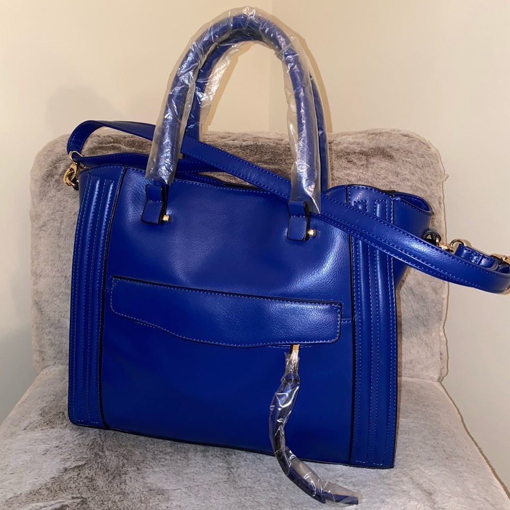 Royal Blue Faux Leather Tote Handbag,Shoulder Bag
